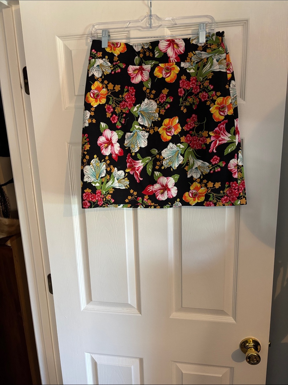 Summer Black Floral Mini Skirt with Pink, Yellow and Green Blooms
